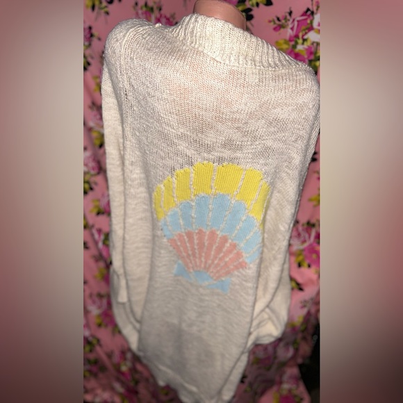 Wildfox seashell mermaid cotton blend long cardigan open front sweater pastel L - Picture 4 of 11